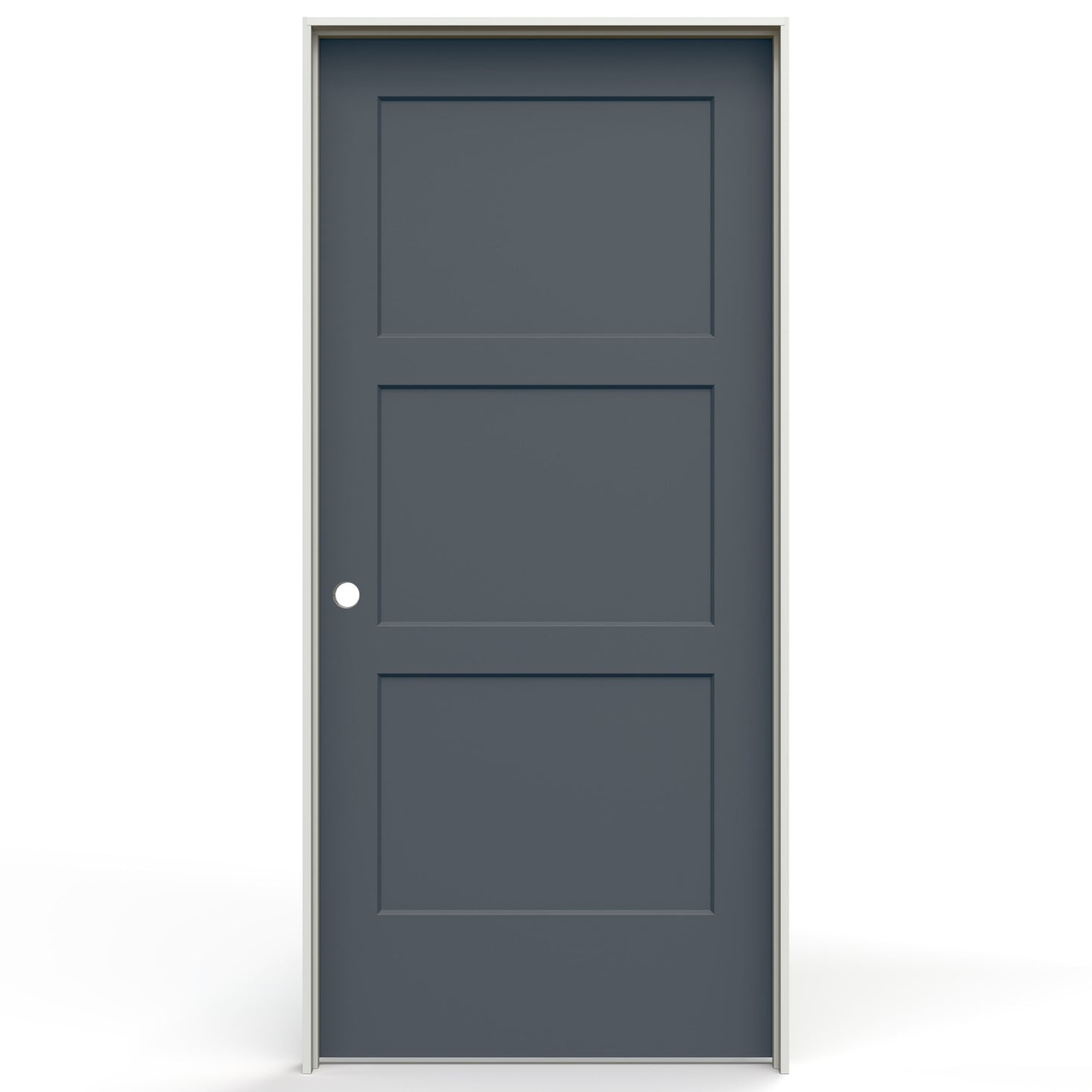 JELD-WEN 32-in x 80-in Steele Gray Hollow core 3-panel equal Right hand Smooth Prefinished Molded composite Flat Jamb Single Prehung Interior Door