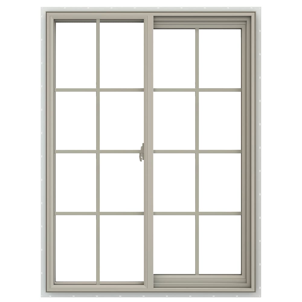 JELD-WEN V-2500 35-1/2-in x 47-1/2-in Desert Sand Exterior Desert Sand Interior Right-Handed Vinyl Sliding Window Annealed Glass with Grids (Full Screen Included)