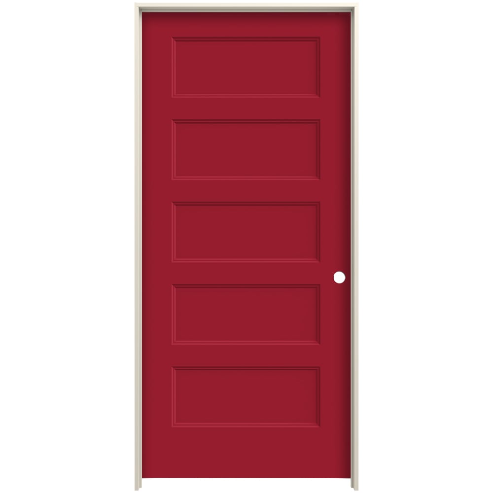 JELD-WEN 36-in x 80-in Cranberry Solid core 5-panel equal Left hand Smooth Prefinished Molded composite Flat Jamb Single Prehung Interior Door
