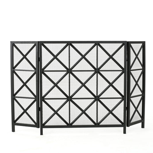 Home Decor 48.5-in Black Iron 3-Panel Diamond Fireplace Screen 301558