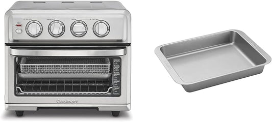 Cuisinart Air Fryer + Convection Toaster Oven, 8-1 Oven with Bake, Grill, Broil & Warm Options, Stainless Steel, TOA-70 & AMB-TOBBP Toaster Oven Baking Dish, silver, 1.12"" x 0.86"" x 0.16"""