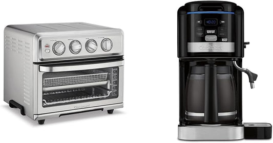 Cuisinart Air Fryer + Convection Toaster Oven, 8-1 Oven with Bake, Grill, Broil & Warm Options, Stainless Steel, TOA-70 & CHW-16 12-Cup Programmable Coffeemaker & Hot Water System New Black