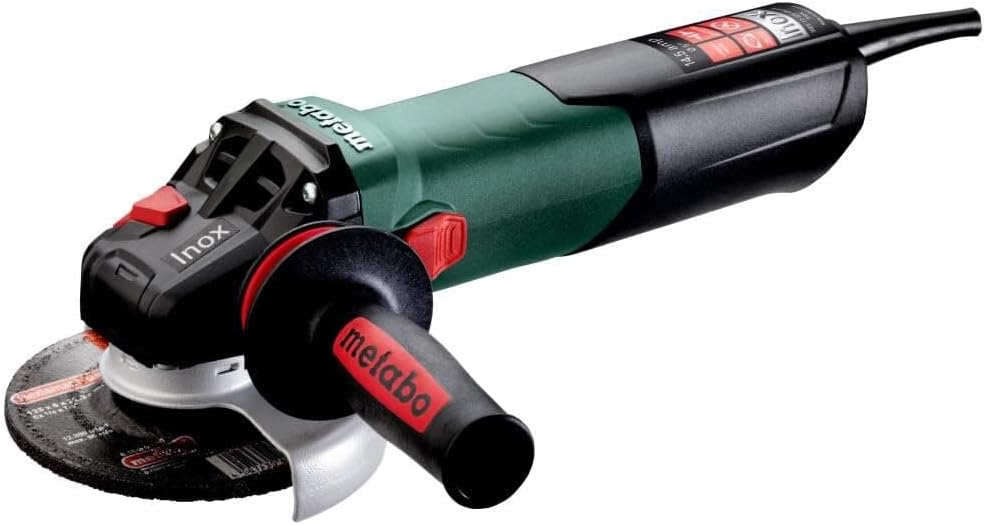 Metabo 4-1/2-Inch / 5-Inch Variable Speed Angle Grinder, 2,000-7,600 RPM, 14.5 Amp, Electronics, Slide Switch (Locking), Safety Clutch, M-Quick Wheel Change, WEV 17-125 Quick Inox, 600517420, Green