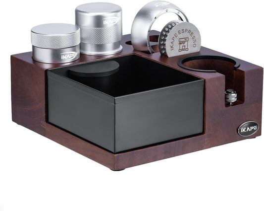 IKAPE 53MM Espresso Tamper Kit 6 IN 1 Silver, Coffee Tamper, Gravity Espresso Distributor, Magnetic Dosing Funnel, Puck Screen 2pcs, Espresso Knock Box & Station 2 IN 1