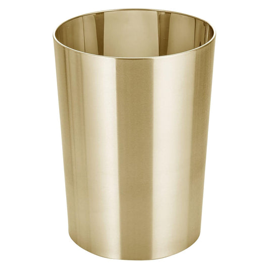 mDesign Stainless Steel Round Metal Trash Can, Small 4 Gallon Wastebasket, Garbage Basket Bin for Bathroom, Bedroom, Kitchen, or Home Office, Holds Waste and Recycle, Mirri Collection, Soft Brass