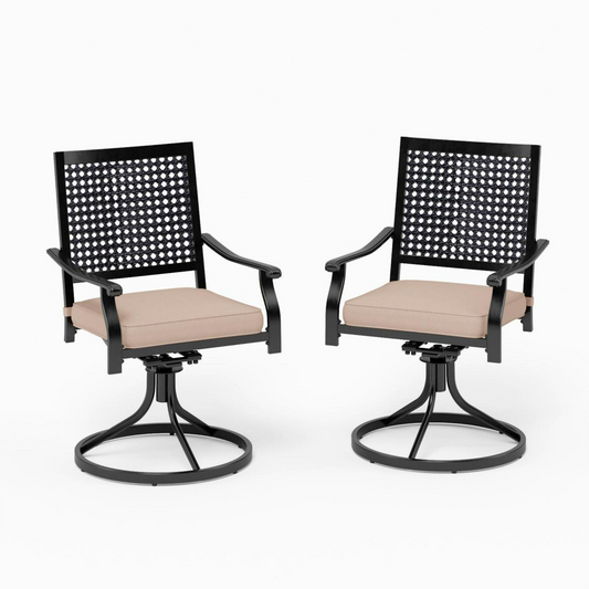 Sunshine Valley Set of 2 Black Steel Frame Swivel Dining Chair with Beige Olefin Cushioned Seat