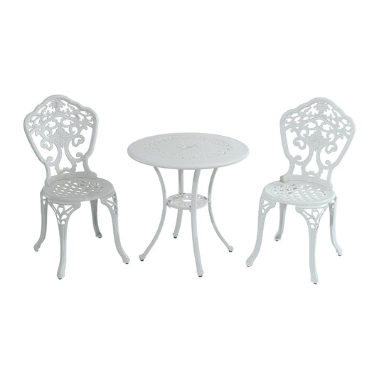 Clihome Cast Aluminum Patio Sets 3 -Piece White Bistro Patio Dining Set Aluminum Round Table with 2 Stationary Chairs