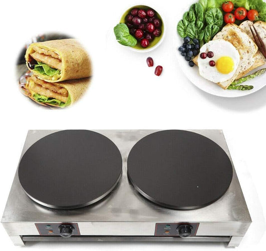 3KW+3KW Commercial Electric Double Crepe Maker Machine Mini Pancake Machine Home Baker Machine Stainless Steel Countertop Griddle Non-stick Baking Machine Adjustable Temperature from 50°c to 300°c