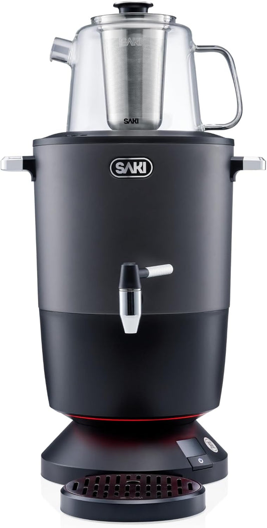 SAKI Chaiovar Electric Samovar - 4L Stainless Steel Electric Tea Maker, Temperature Display, Large Glass Teapot, Boil Dry & Auto Shut Off, Best for Persian, Russian, and Turkish Tea (Space Grey)