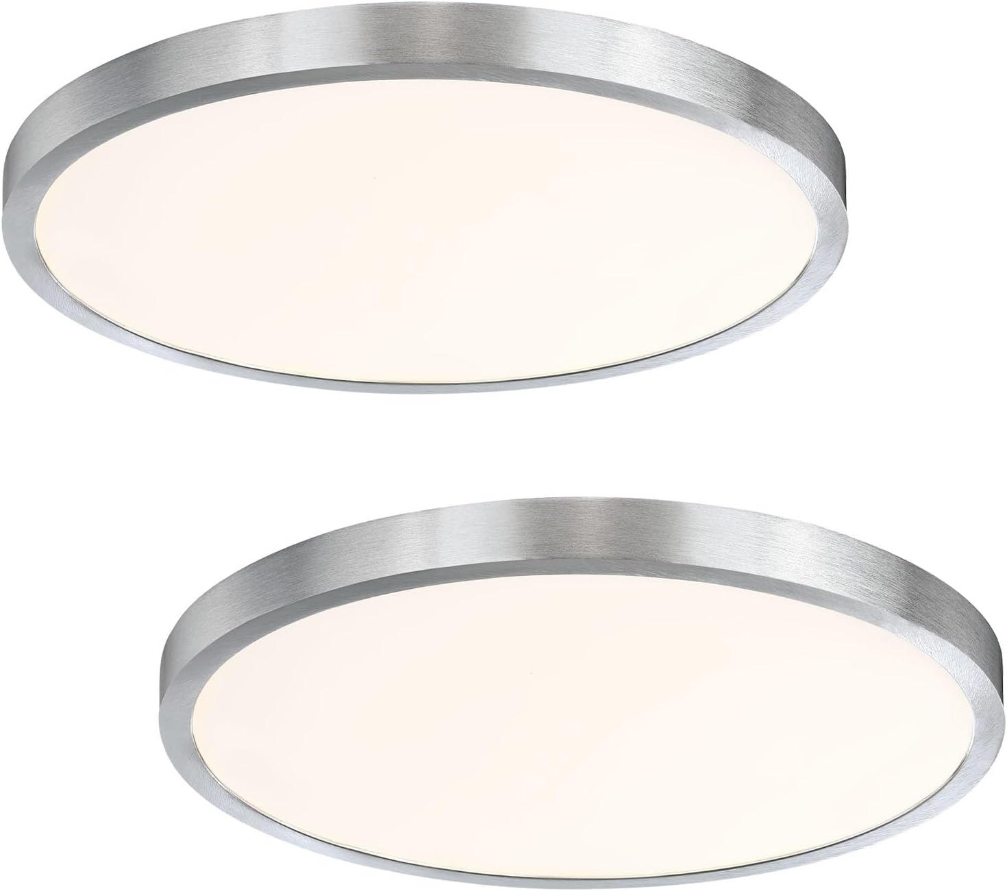 14 Inch Flush Mount Ceiling Light Fixture, Slim Dimmable Flush Mount Light for Kitchen, Laundry, Metal and Glass, Low Ceiling, Brushed Nickel, 26W, 3000K, 2 Pack