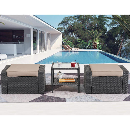 Bayfeve 3 -Piece Wicker Patio Conversation Set with Brown Cushions