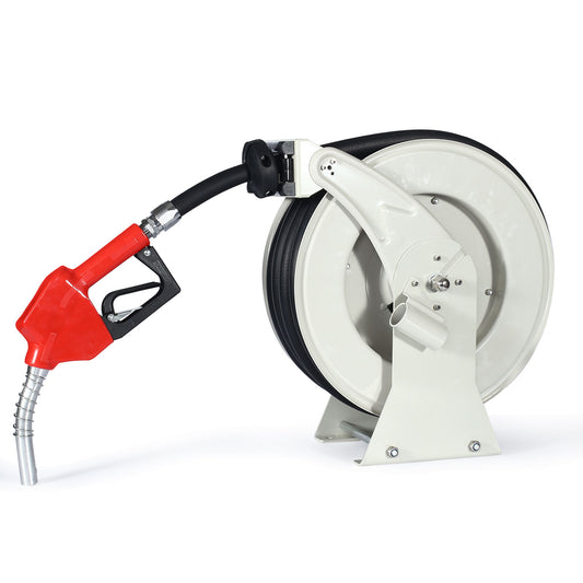 1 X 50 Ft. Extra Long Retractable Heavy Duty Carbon Steel Construction Fuel Hose Reel with Automatic Fuel Nozzle QP23-161