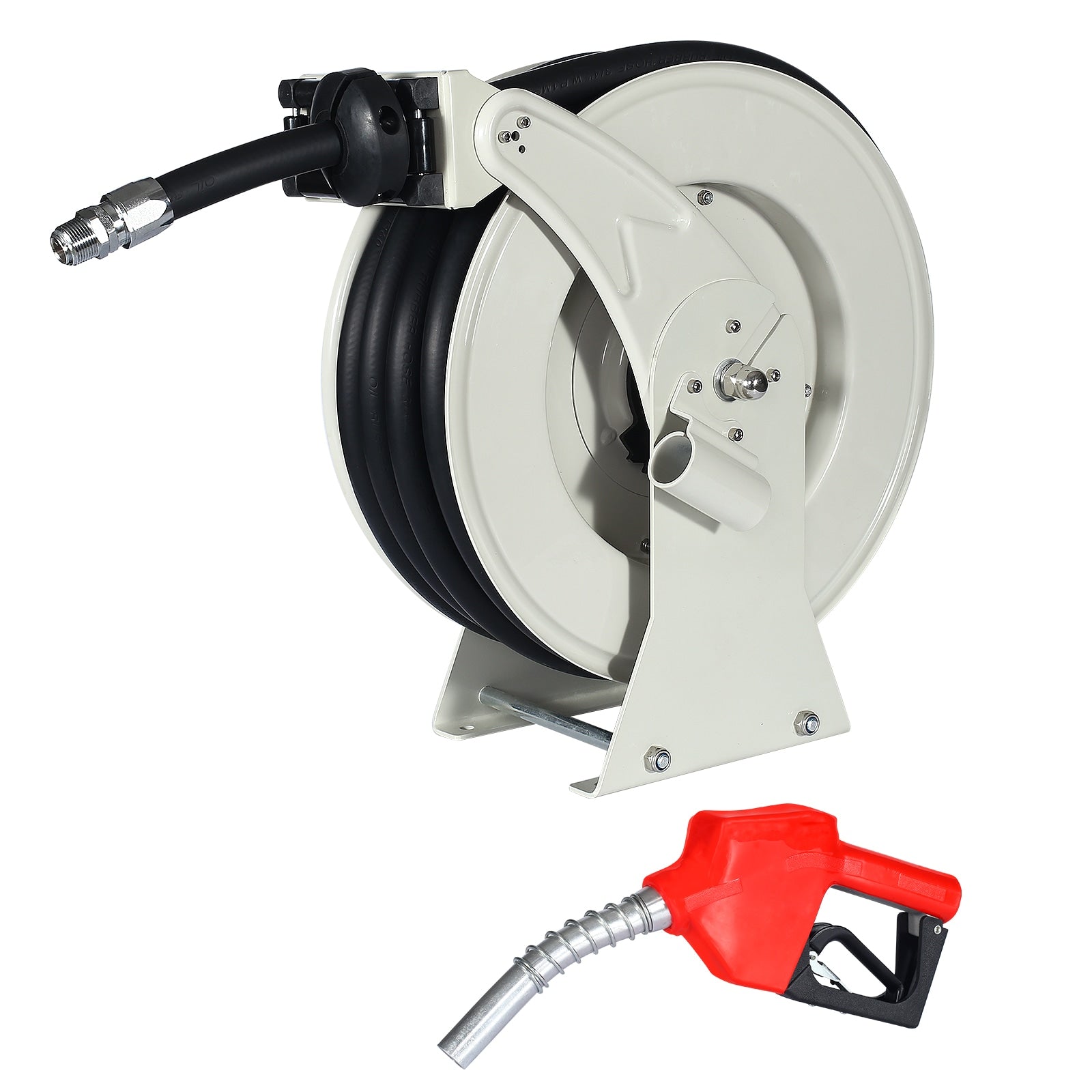 0.75 X 50 Ft. Extra Long Retractable Heavy Duty Carbon Steel Construction Fuel Hose Reel with Automatic Fuel Nozzle QP23-160