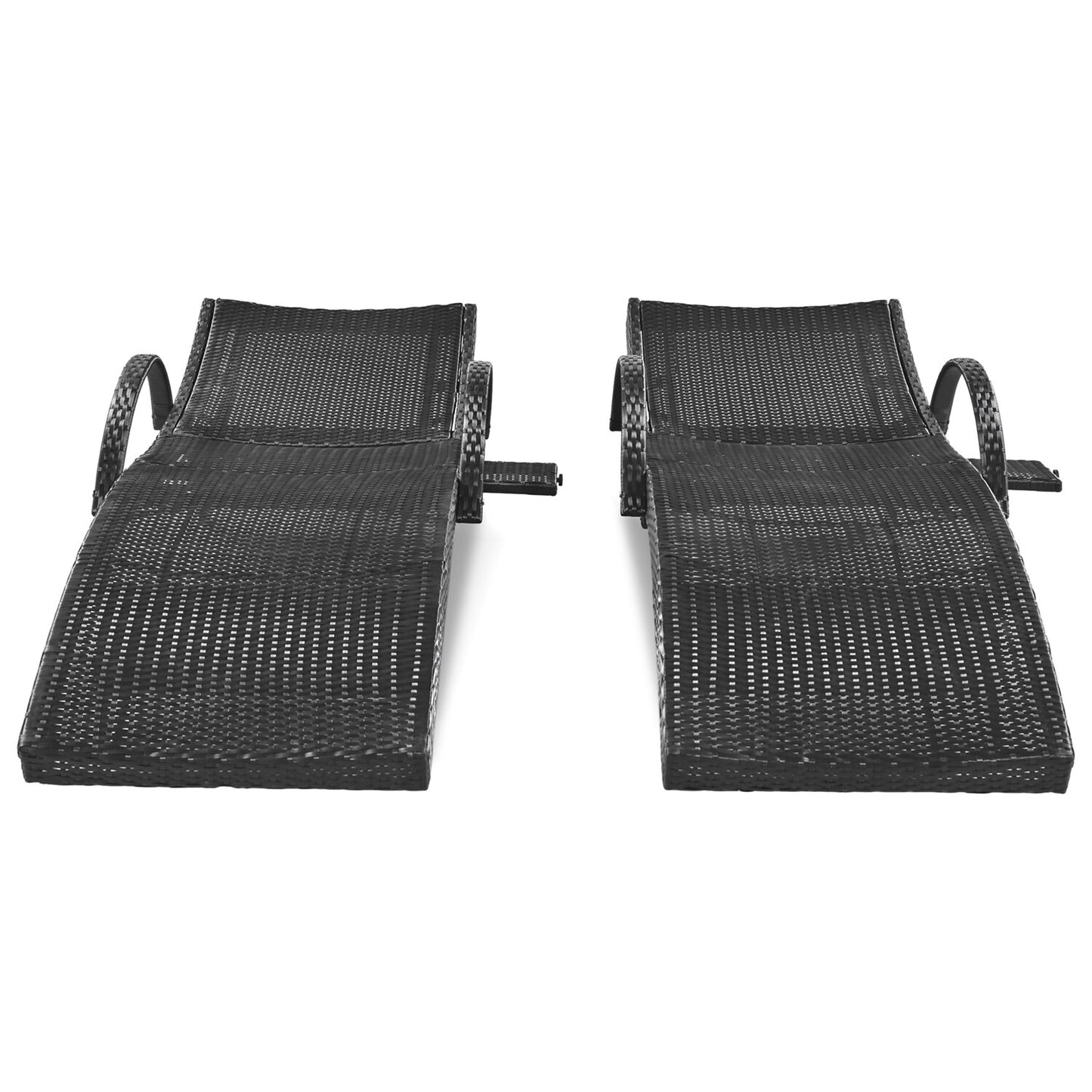 SINOFURN Set of 2 Wicker Black Wicker Frame Stationary Chaise Lounge Chair with Solid Seat