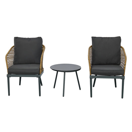 Bybafun 3-Piece Wicker Patio Conversation Set with Gray Cushions