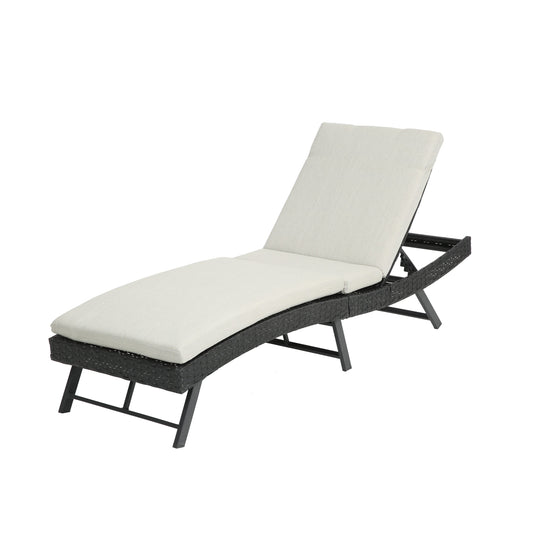 AHIOU HOME Logan Wicker Black Steel Frame Stationary Chaise Lounge Chair with Tan Cushioned Seat
