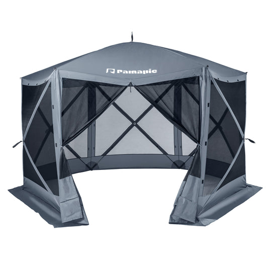 PamaPic 5.9-ft x 11.8-ft 6 Sided Gazebo Gray Grill Gazebo with Soft Top Roof
