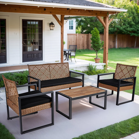 Hrinhom 3 -Piece Wicker Patio Conversation Set Cushions