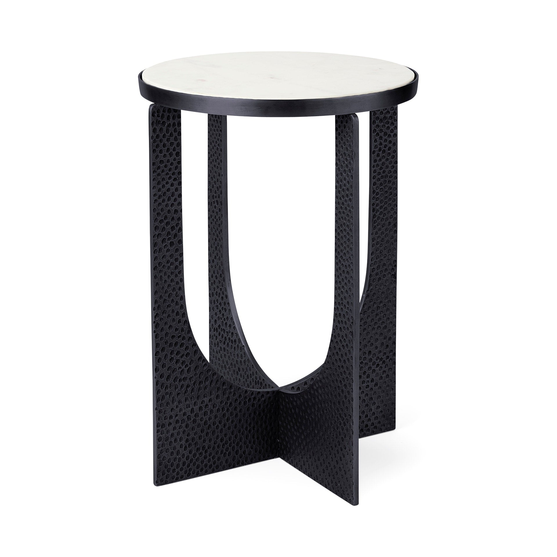 Mercana 16.5-in W x 23-in H Black Granite/Marble Round Farmhouse End Table