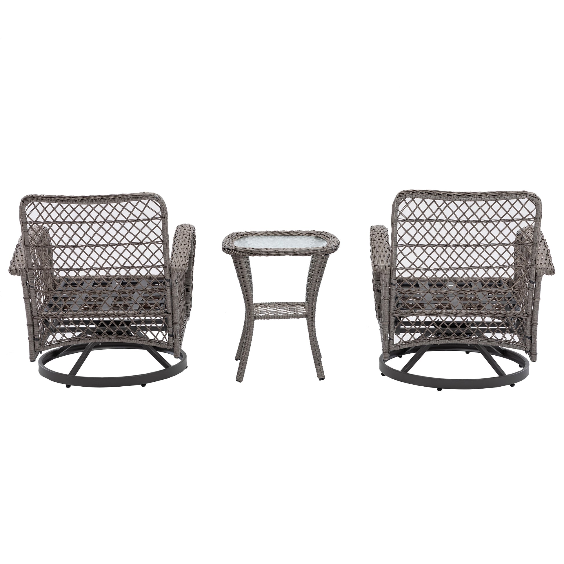 CESICIA Patio Chairs Set of 2 Rattan Gray Steel Frame Swivel Conversation Chair with Gray Cushioned Seat