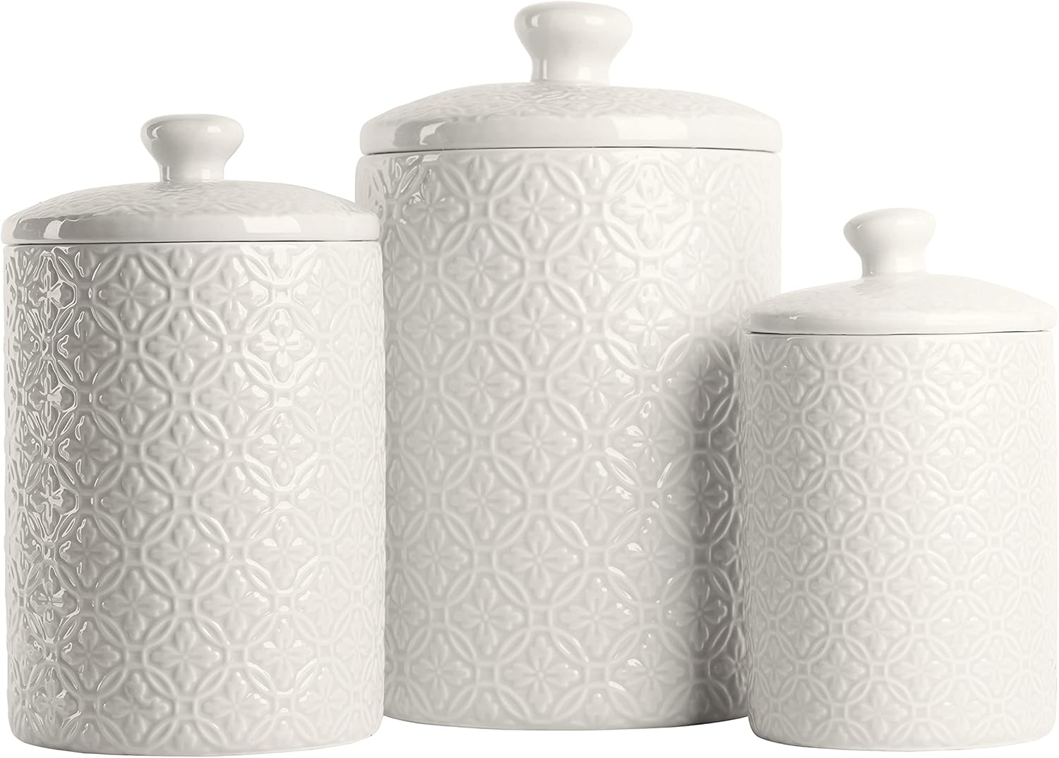 10 Strawberry Street CAN-HMPTN-WHT Kitchen Canister Set, 3 Piece, Hampton White