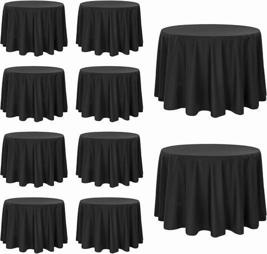 10 Pack Black Round Tablecloths, 120 Inch Stain Resistant and Wrinkle Round Table Clothes, Washable Polyester Table Clothes Cover for Kitchen Dining, Wedding Birthday Party, Buffet Restaurant, Banquet
