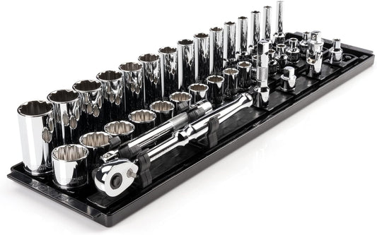 TEKTON 3/8 Inch Drive 12-Point Socket and Ratchet Set with Rails and Tray, 36-Piece (1/4-1 in.) | SKT13102