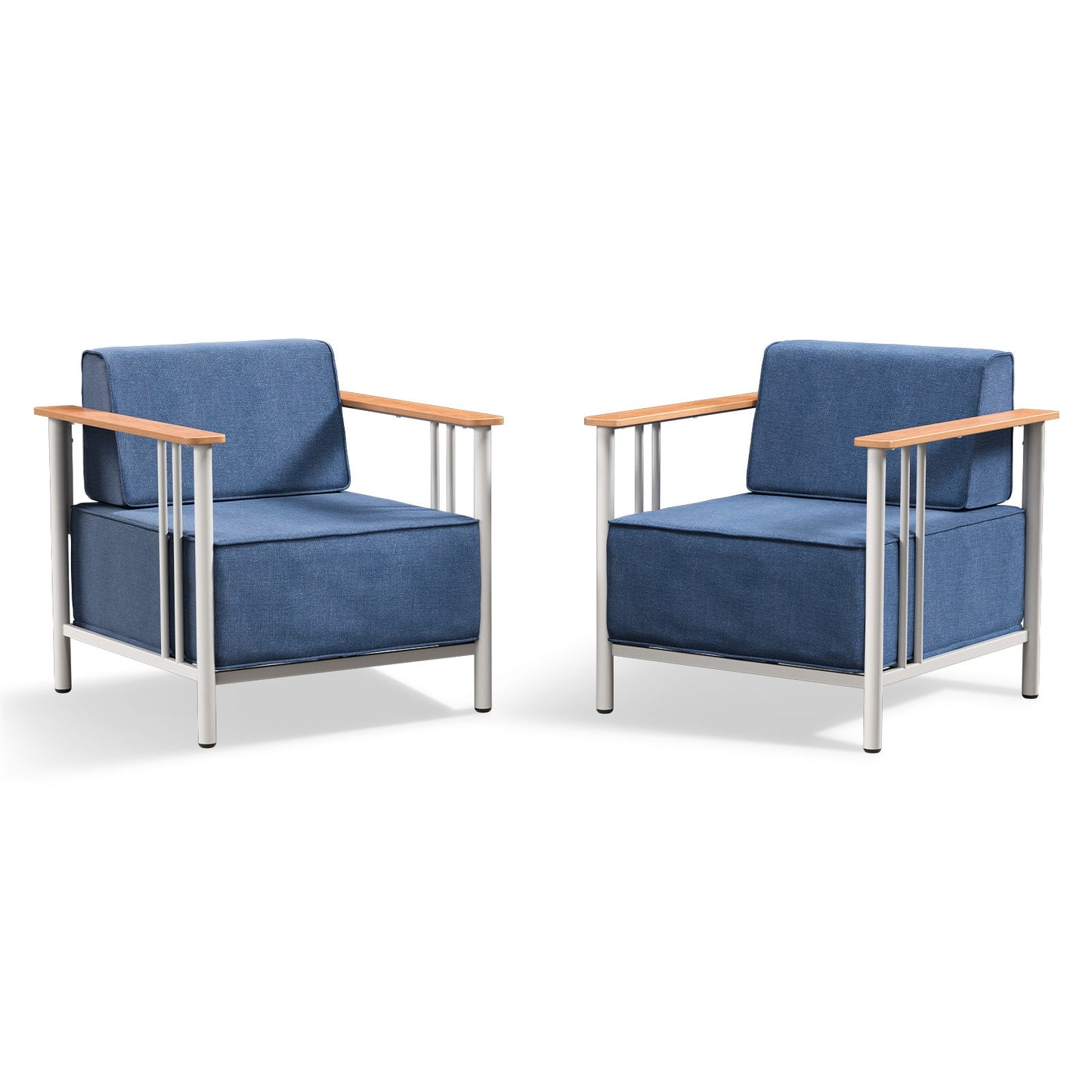 Rilyson Set of 2 Blue Stainless steel Frame Stationary Conversation Chair with Blue Blue Cushioned Seat