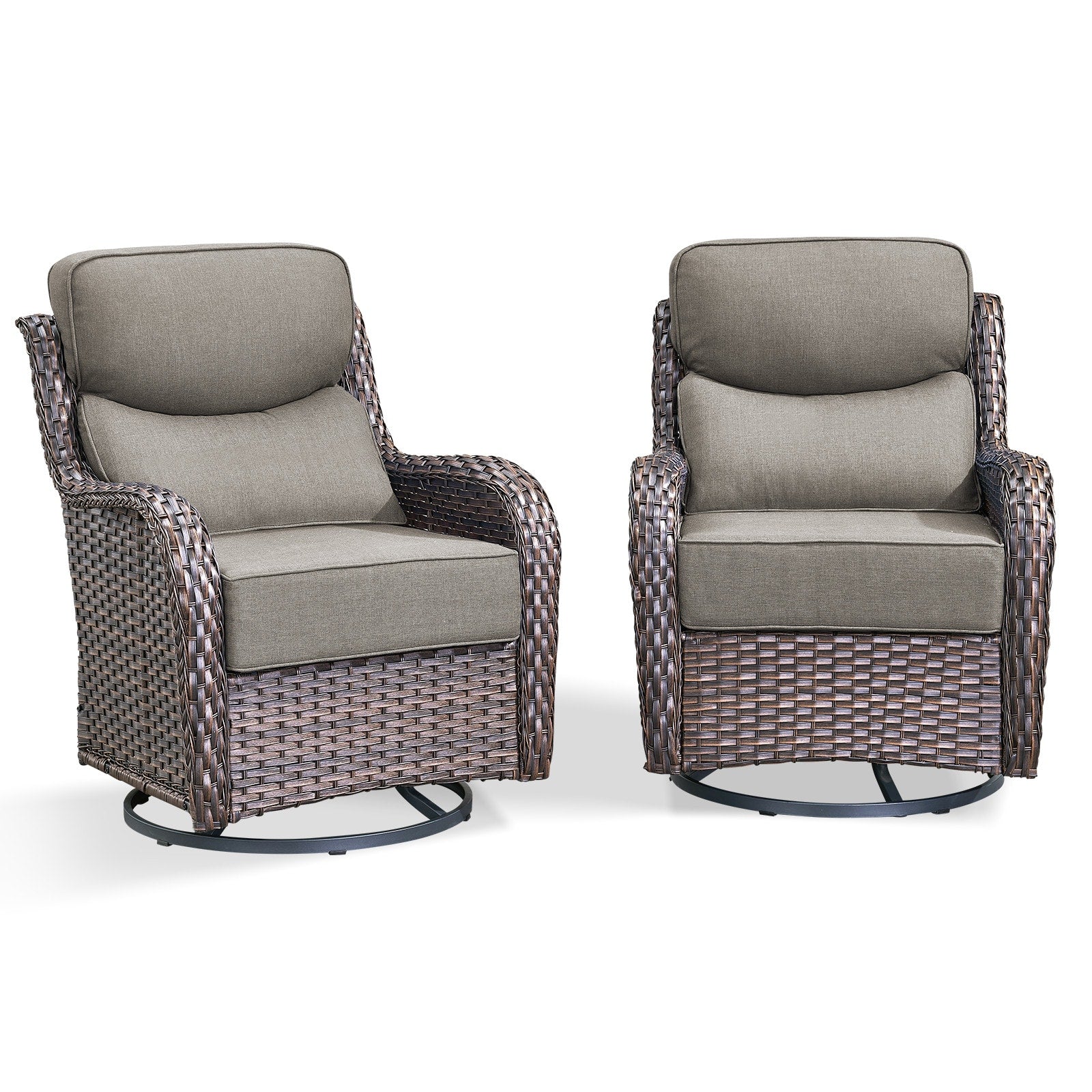 Rilyson Set of 2 Wicker Brown Stainless steel Frame Swivel glider Conversation Chair with Gray Gray Cushioned Seat