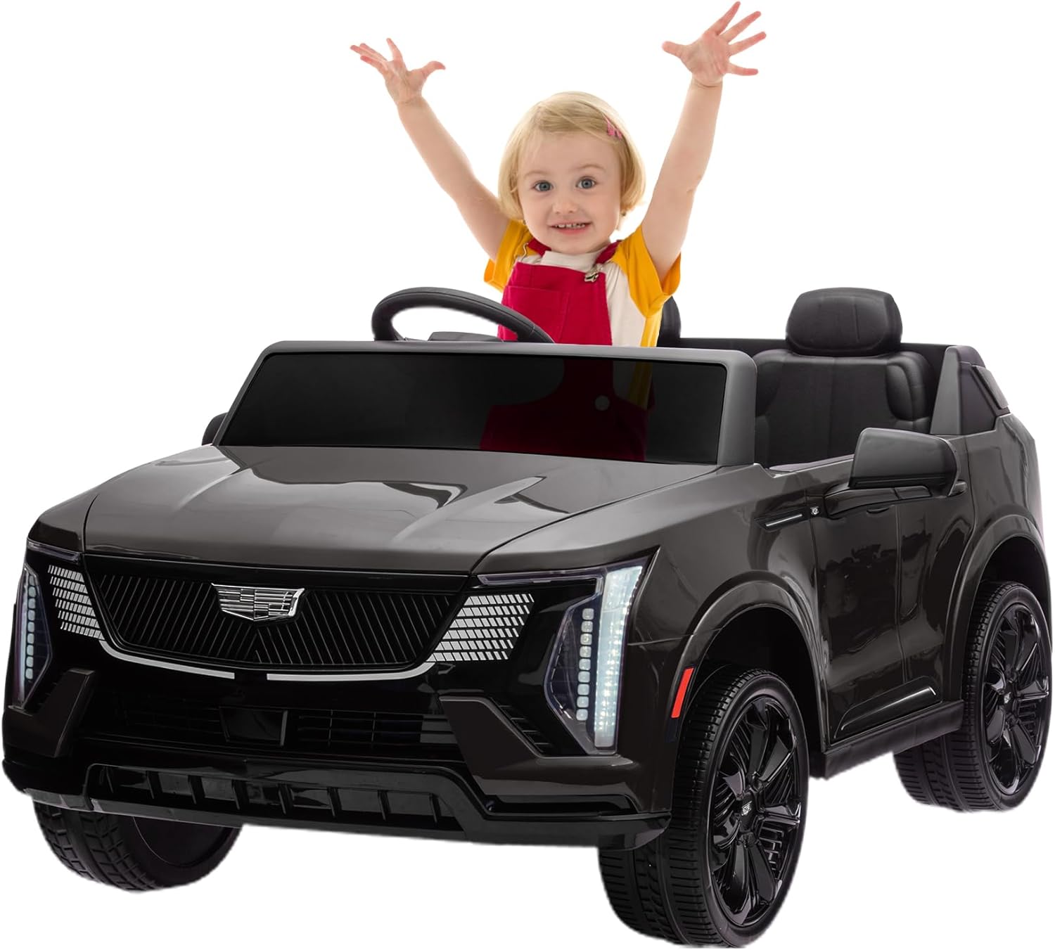 Qeetex 24V Ride on Car Licensed Battery Powered Electric Vehicle w/Remote Control 2 Seater 4-Wheel Shock Absorbers Smooth Start Music LED Lights for Boys Girls Black