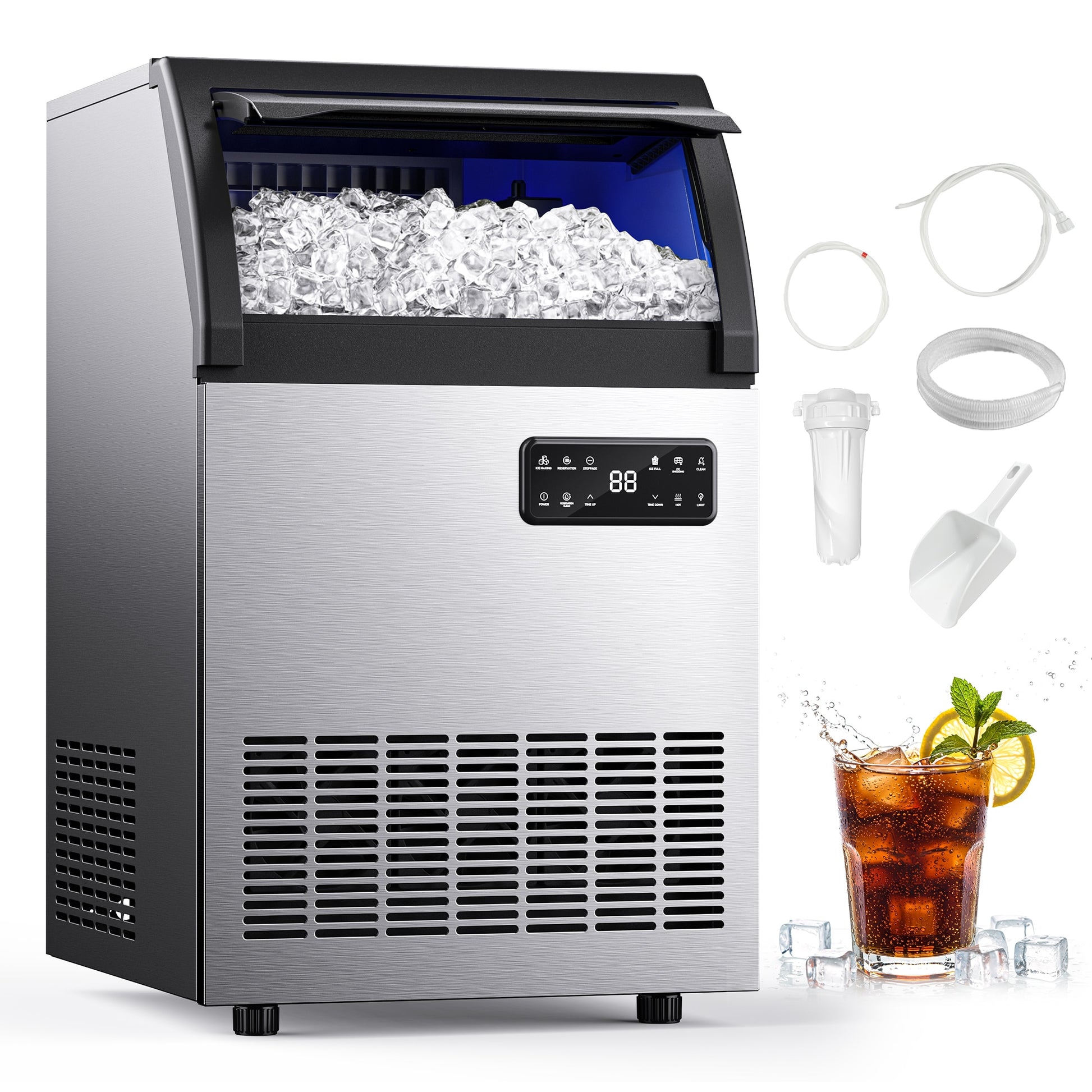 SIMZLIFE  250 lb/24H Full Ice Sizes Commercial Ice Maker in Stainless Steel with Quiet operation and Auto-Cleaning NSF Certified