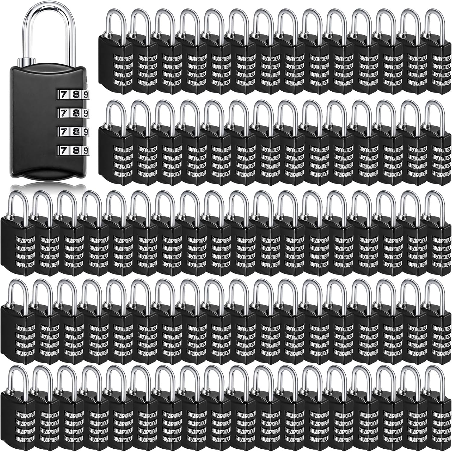 100 Pcs 4 Digit Combination Lock Bulk Small 4 Digit Combo Locks Waterproof Outdoor Combo Locker Black Keyless Number Padlock for Traveling Luggage Toolbox Gym Door Locker Suitcases Fence Cabinet